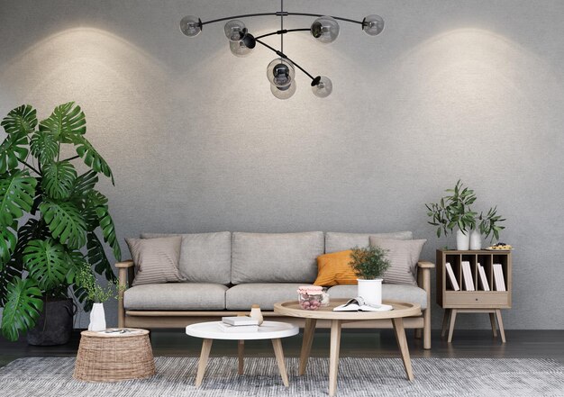 Modernes Wohnzimmer mit hellgrauem Sofa