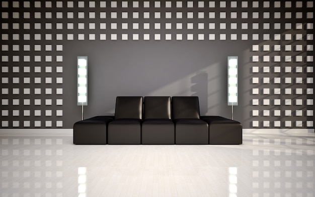 Modernes Wohnzimmer mit schwarzem Sofa