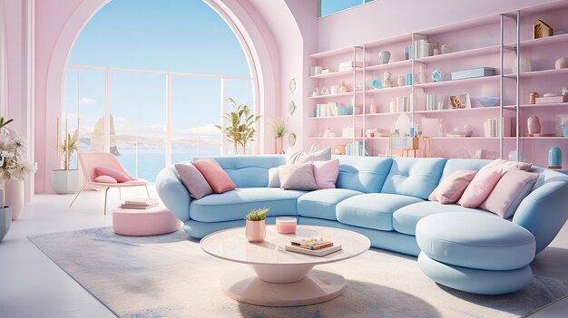 Modernes Wohnzimmer mit sonnigen Pastellfarben