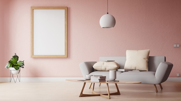 Modernes Wohnzimmer mit weißem Sofa haben Kabinett und hölzerne Regale auf hölzernem Bodenbelag und weißer Wand