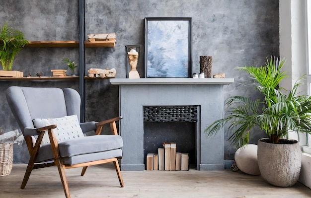 modernes Wohnzimmer Sofa und Kamin