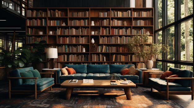 modernes Wohnzimmerinterieur mit Bücherregalen