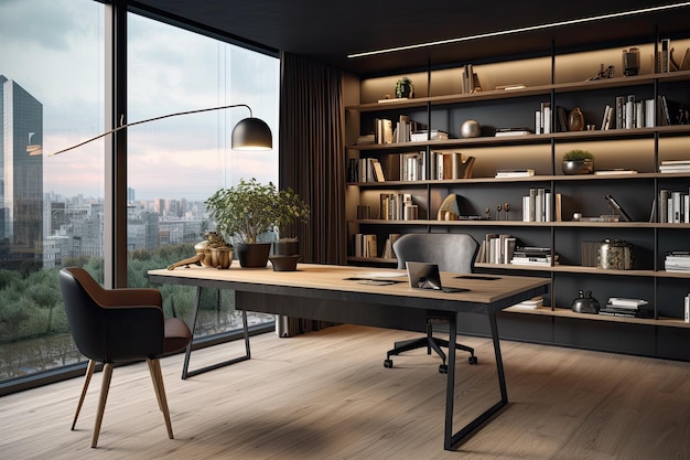 Modernistisches Büro mit städtischer Ansicht elegantes Design generatives IA