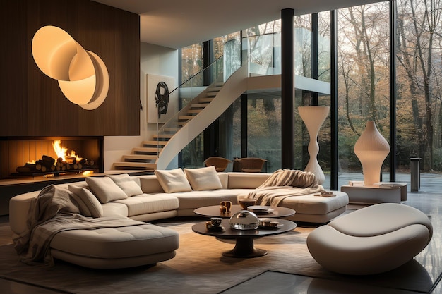 Modernistisches Innenraum mit modernen Möbeln Extreme Nahaufnahme Generative KI