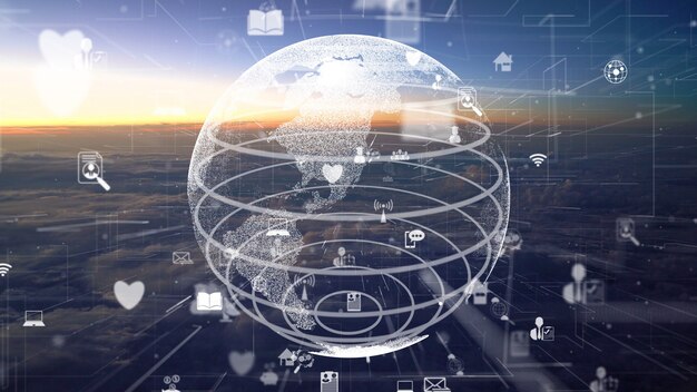 Modernização da rede de conexão sobre nuvens no céu