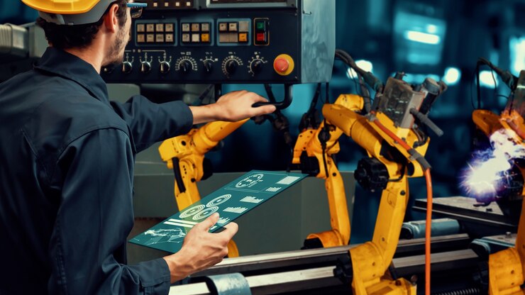 Foto modernización de los brazos robóticos de la industria inteligente para una tecnología de fábrica innovadora