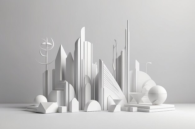 Moderno abstracto geométrico art deco maqueta de fondo minimalista blanco formas primitivas ilustración de renderizado en 3D