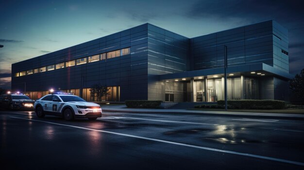 Foto moderno almacén elegante edificio de oficinas instalación arquitectura exterior de acero noche nublada