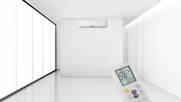 Foto moderno apartamento de interiores luminosos sala de estar con aire acondicionado ilustración 3d renderizado imagen generada por computadora