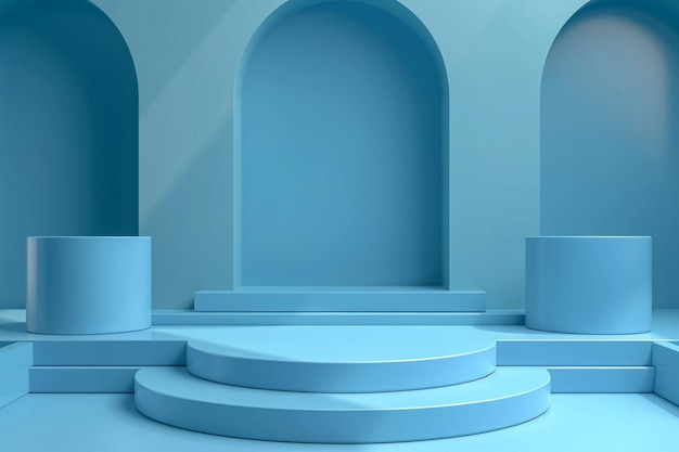 Moderno Blue Podium escena de fondo maqueta de escenas vacías para la presentación del producto 3d realista