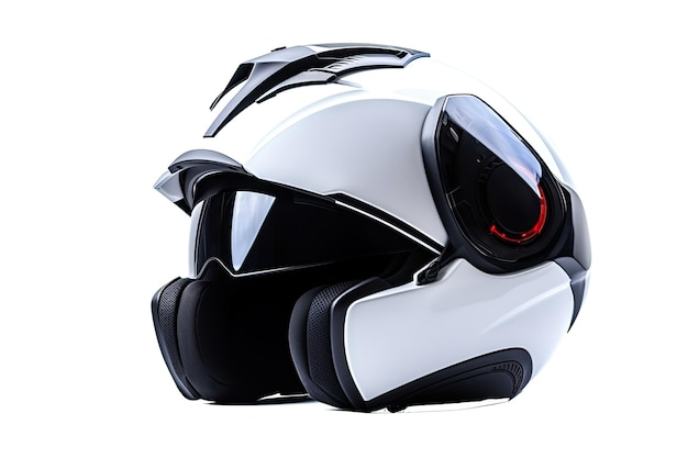 Moderno capacete de motocicleta futurista em fundo branco