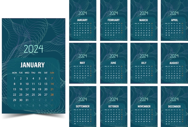 Foto moderno diseño abstracto plantilla de calendario 2024 en cada mes en vector