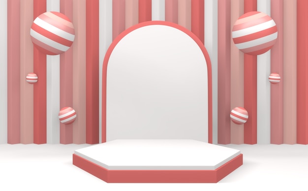 moderno diseño minimalista de la pantalla del podio rosa sobre fondo rosa y rojo. Representación 3d