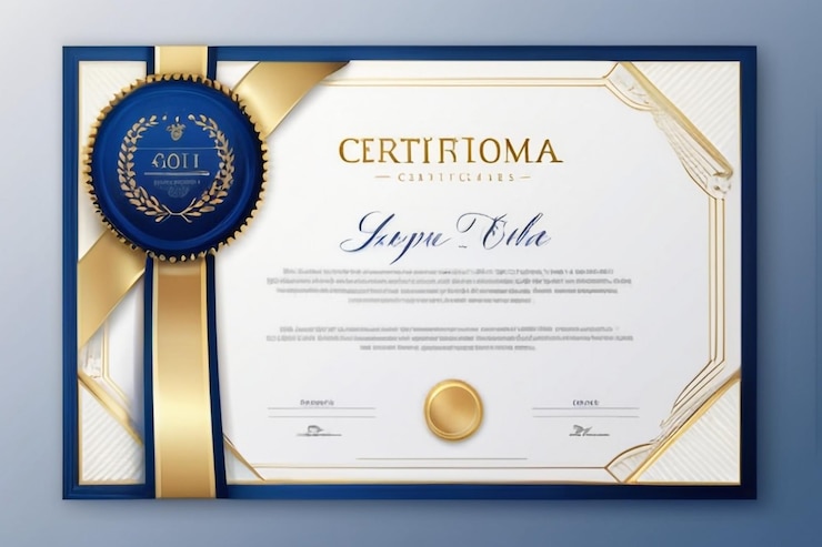 Foto moderno e elegante modelo de certificado de diploma azul e dourado certificado moderno e limpo com ouro