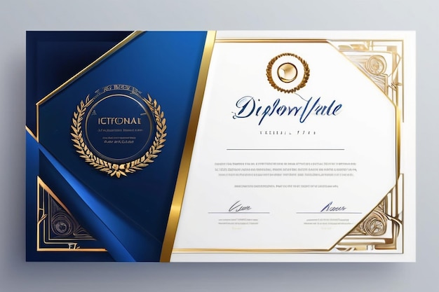Moderno y elegante modelo de certificado de diploma azul y dorado Certificado moderno y limpio con oro