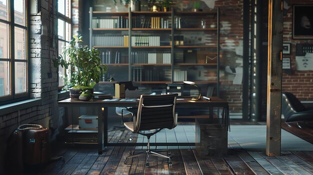 Foto moderno espacio de trabajo corporativo pared de vidrio con mesa y sillas