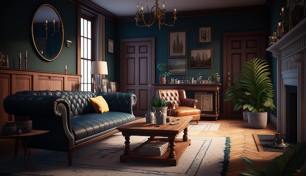 Moderno espaço doméstico de luxo sala de estar Design de interiores AI Imagem gerada