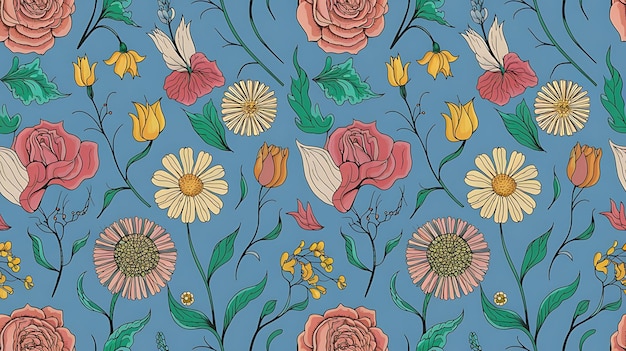 Moderno floral con flores estampado patrón sin costura estilo dibujado a mano