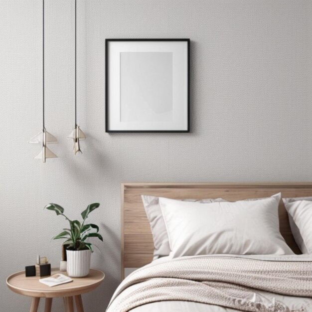 Foto moderno fondo del dormitorio mockup del marco vacío