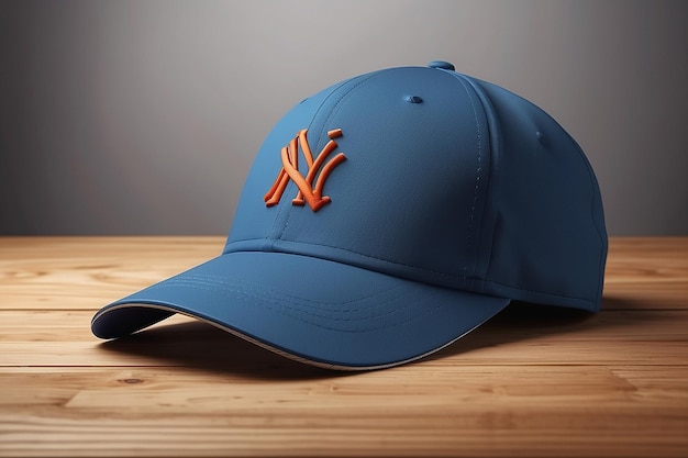 Moderno gorro de béisbol en mesa de madera diseño vacío generado por IA