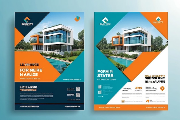 Moderno Imóvel Negócio Flyer Design Duas Cores Vector Template A4 Tamanho Teal Cor Laranja Forma Layout