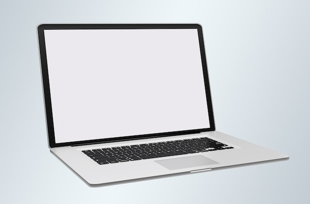 Moderno laptop metálico com renderização 3D de tela em branco