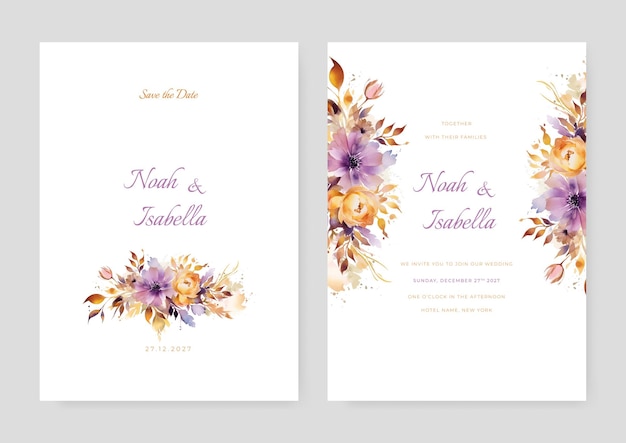 Moderno modelo de convite de casamento com folhas, moldura brilhante e borda Vector de decoração floral para salvar a data de saudação, obrigado, rsvp, etc.