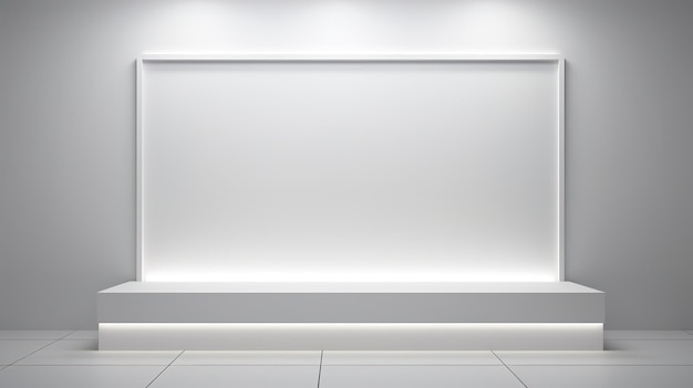 Moderno modelo de vitrine com design minimalista painéis brancos elegantes iluminação e sombras escondidas