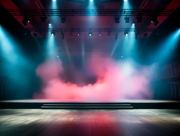 Moderno pano de fundo de palco vazio com fumaça e spotlights de teto mockup AI gerativa