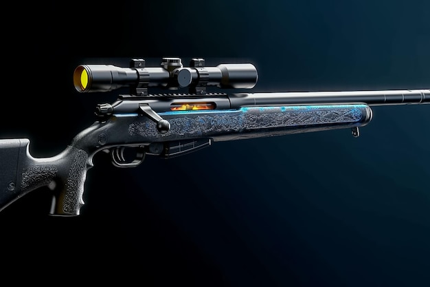 Moderno poderoso rifle sniper com uma mira telescópica 8x montada em um bipé gerado por IA