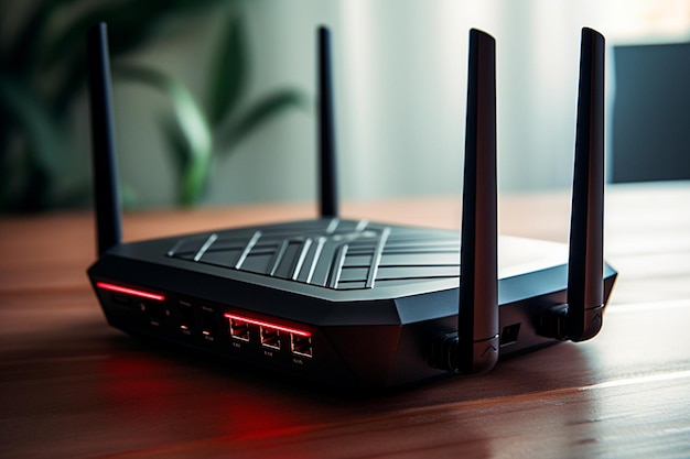 Moderno router WiFi de escritorio de alta velocidad para una red doméstica segura y comunicación en línea de alta tecnología