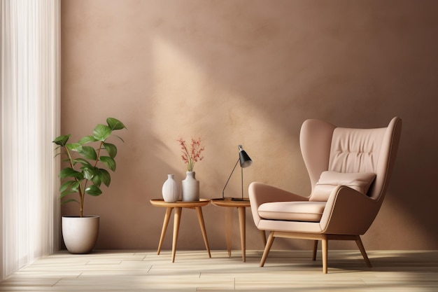 Moderno sillón beige cerca del moderno diseño interior de una sala de estar minimalista IA generativa