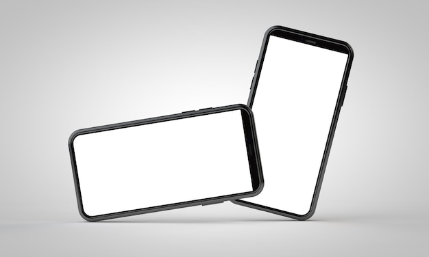 Moderno smartphone 3D sem moldura com renderização 3D de tela branca em branco