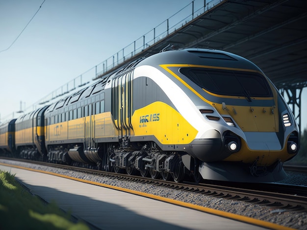 Moderno tren eléctrico aerodinámico aerodinámico de alta velocidad ai generativo.