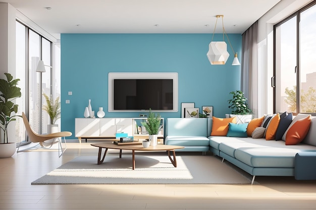 Modernos interiores brilhantes apartamento sala de estar ilustração de renderização 3d