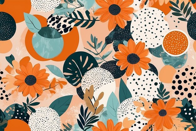 Foto modernos padrões exóticos de colagem de polka dot floral laranja para tecido de papel e decoração de interiores