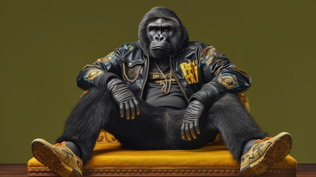 Modeshooting eines Gorillas in stilvoller Kleidung, wunderschönes Illustrationsbild, generative KI