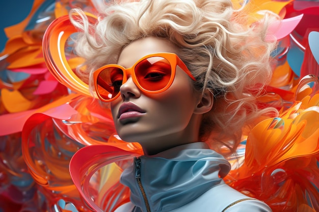 Modische blonde Frau mit kreativer Frisur und Sonnenbrille 3D-Illustration