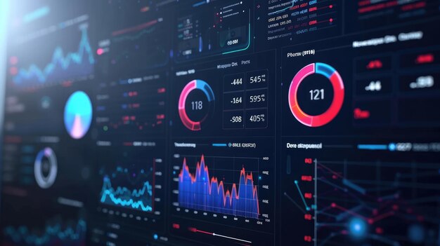 Foto modische business intelligence-analysen werden von geschäftsdaten-dashboards für die planung von marketingstrategien angeboten