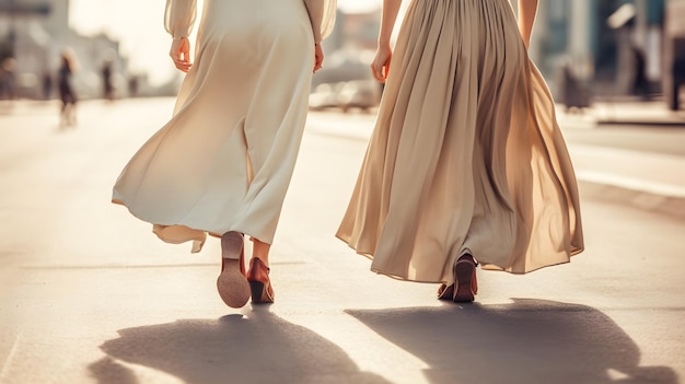 Modische Frauenbeine gehen auf der Straße