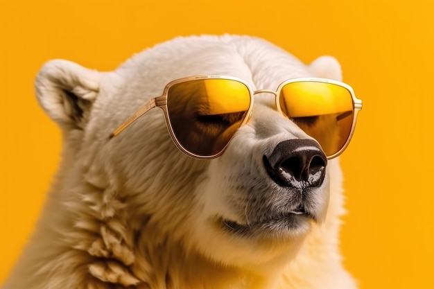 Modischer Eisbär mit Sonnenbrille auf hellem Hintergrund