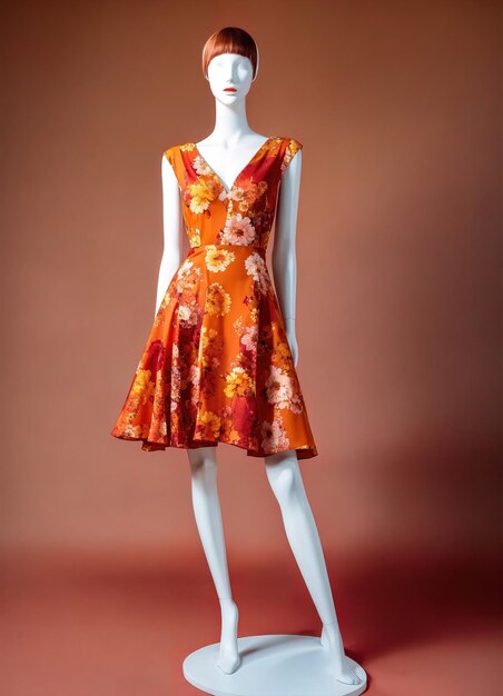 Modisches abendliches orangefarbenes Sommerkleid auf einer Mannequin ai generative ai generative