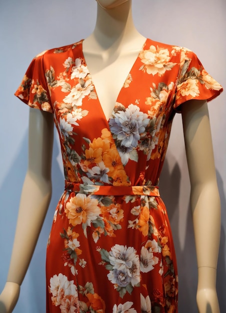 Modisches abendliches orangefarbenes Sommerkleid auf einer Mannequin ai generative ai generative