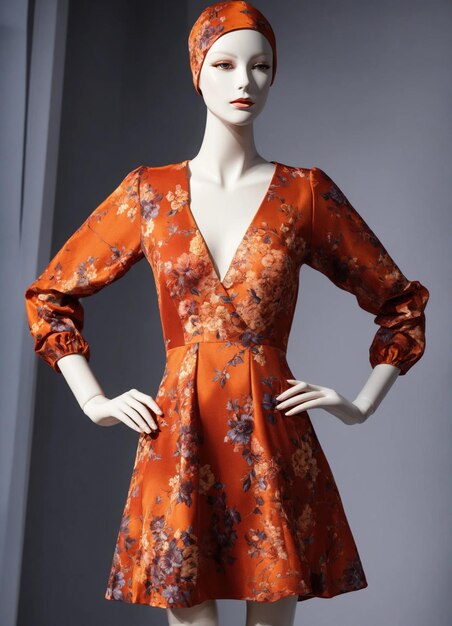 Modisches abendliches orangefarbenes Sommerkleid auf einer Mannequin ai generative ai generative