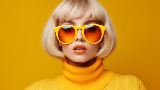 Modisches blondes Model mit Kussgesicht, trendige Sonnenbrille, stilvolles Glamour, Modefrau, Spaß haben