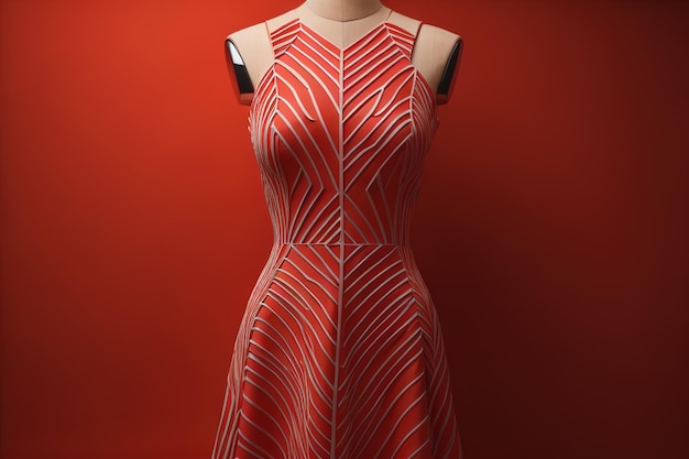 Modisches rotes Kleid auf einer Mannequin im Studio generative ai