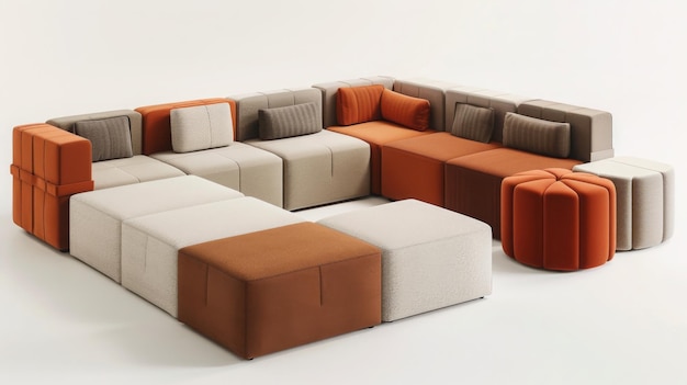 Modulare Couch-Anordnung in neutralen Tönen