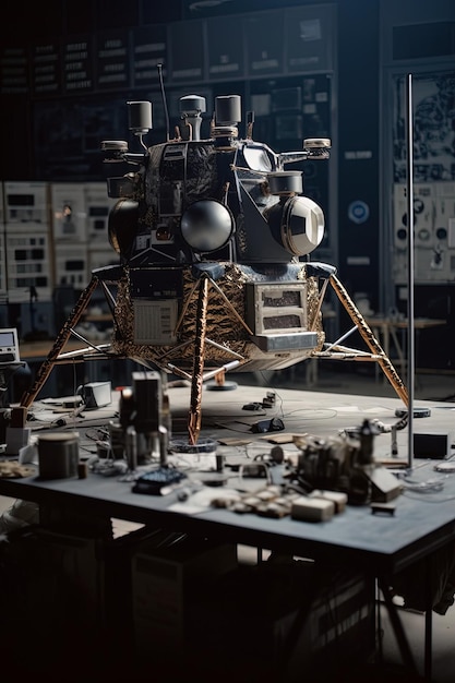 Módulo lunar pousando em um planeta distante Os astronautas exploram simbolizando a coragem, a curiosidade e o triunfo da engenhosidade humana na exploração cósmica Generative Ai