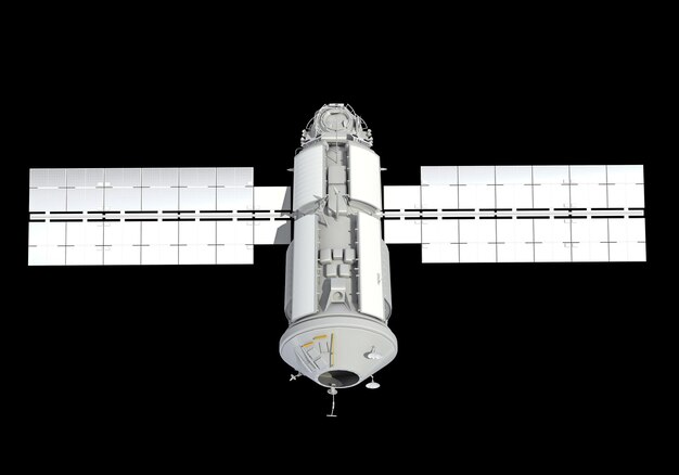 Módulo de servicio de la Estación Espacial Internacional de la ISS en 3D sobre un fondo negro