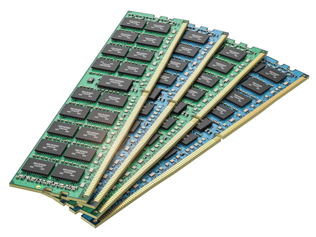 Foto módulos de memoria de computadora ddr ram aislados en blanco